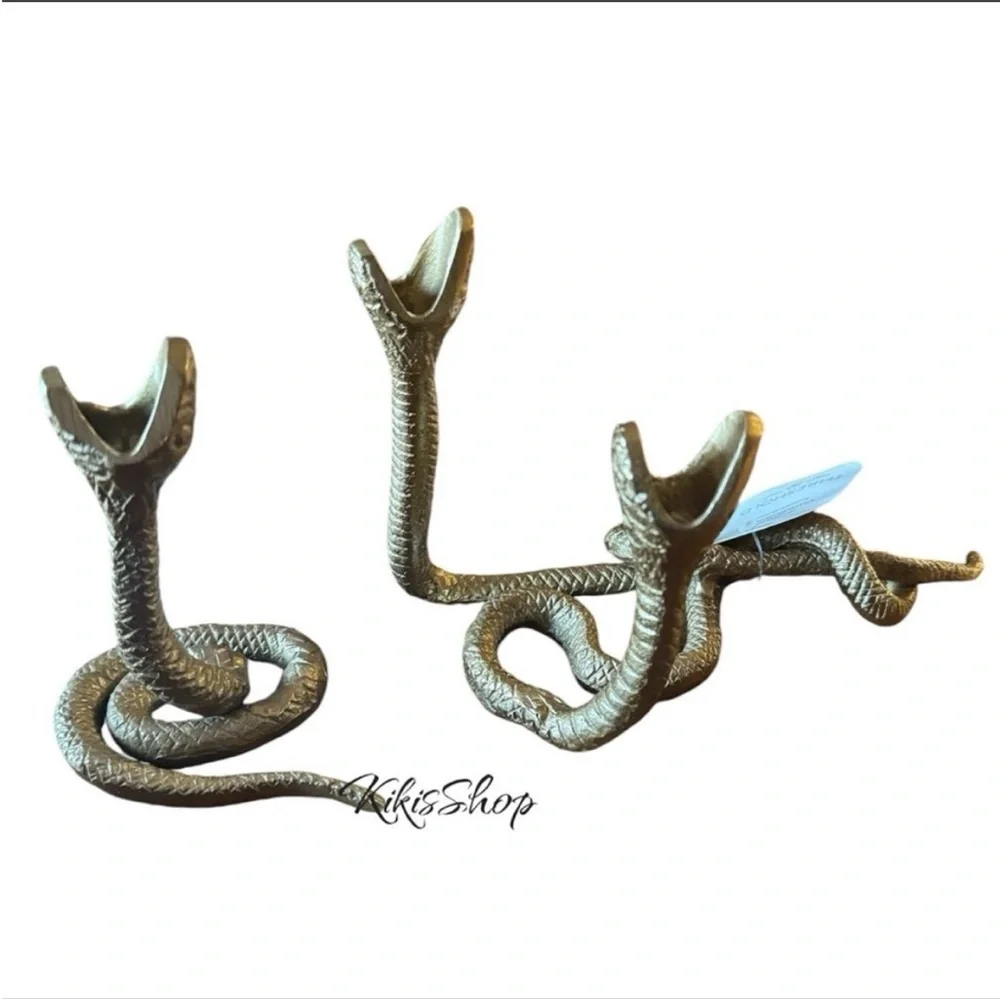 Single Snake Taper Candle Holder Aluminum Gold - Threshold